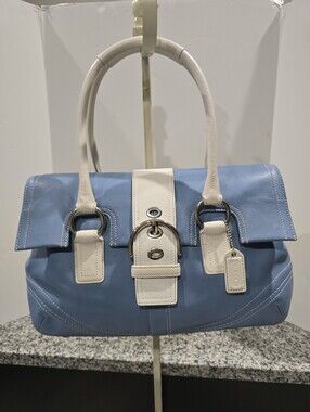 Y2K Coach Blue leather Soho Hampton Buckle Flap Sarchel Bag